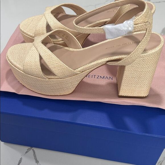 NEW Stuart Weitzman | Miami Platform Sandals Natural Evening Heels New Size 9 - Picture 6 of 11